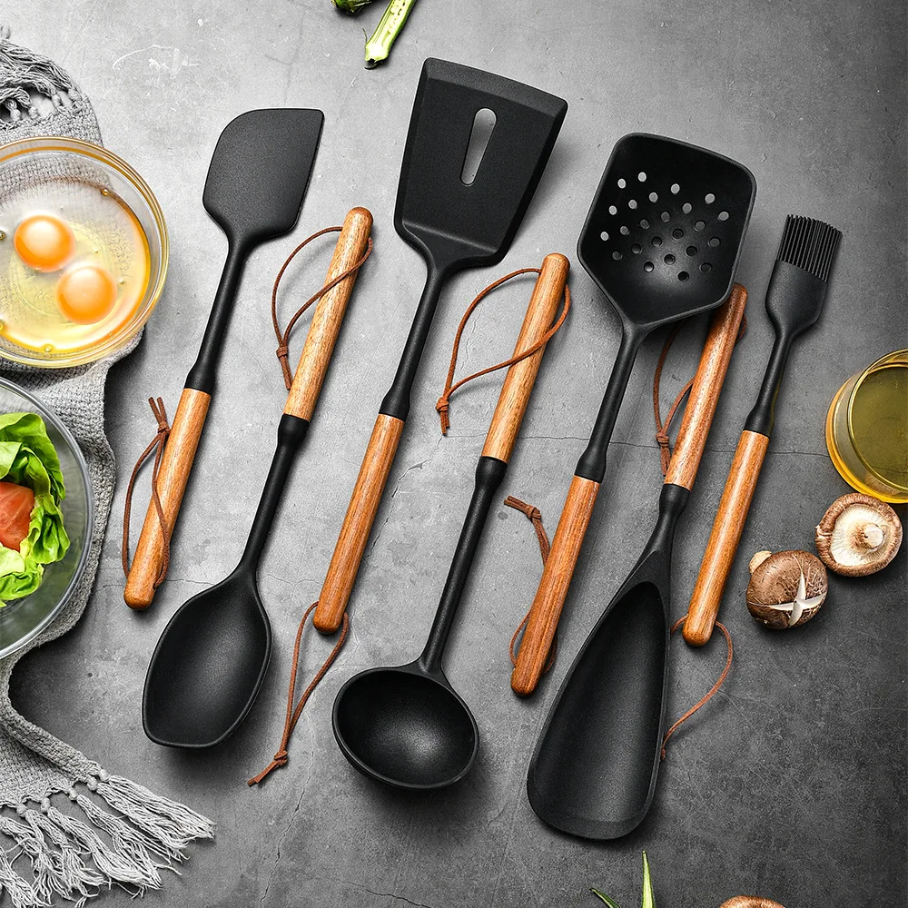Silicone Spatula Set - 7 pezzi di silicone nero manico